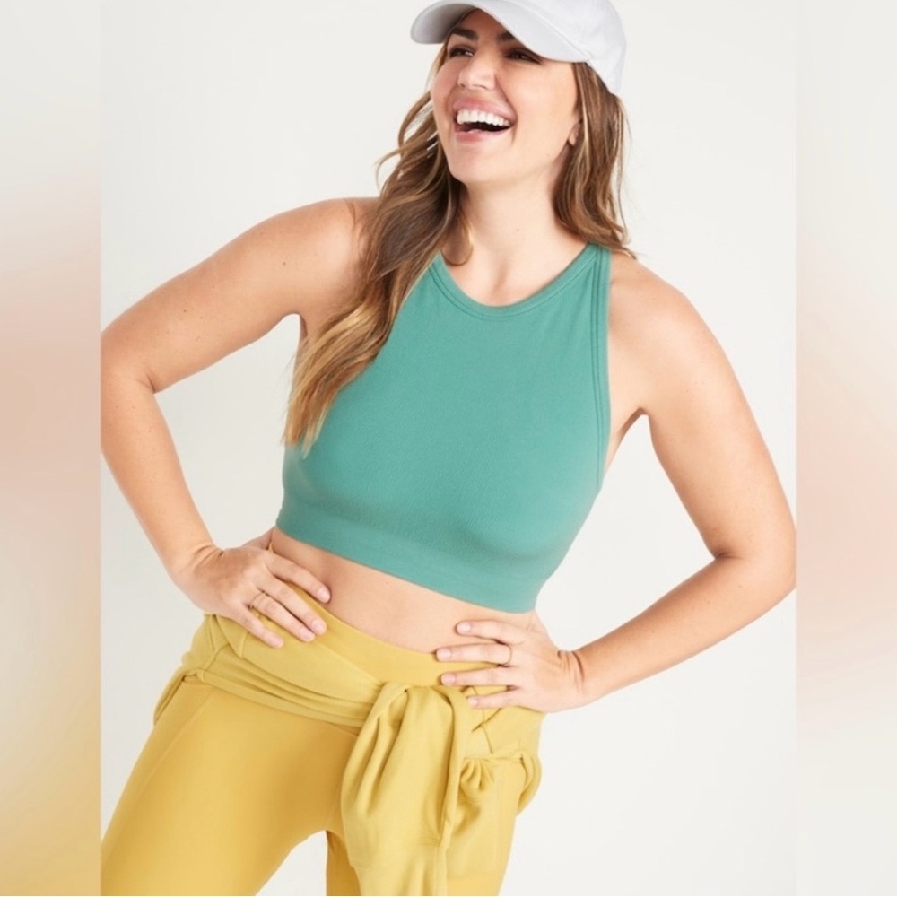 Seafoam Old Navy Light Support Ribbed Seamless Longline Sports Bra